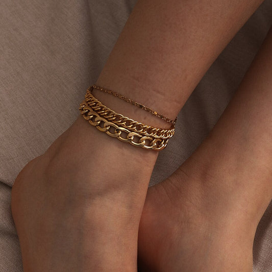 Chunky gold chain anklet, layered stack
