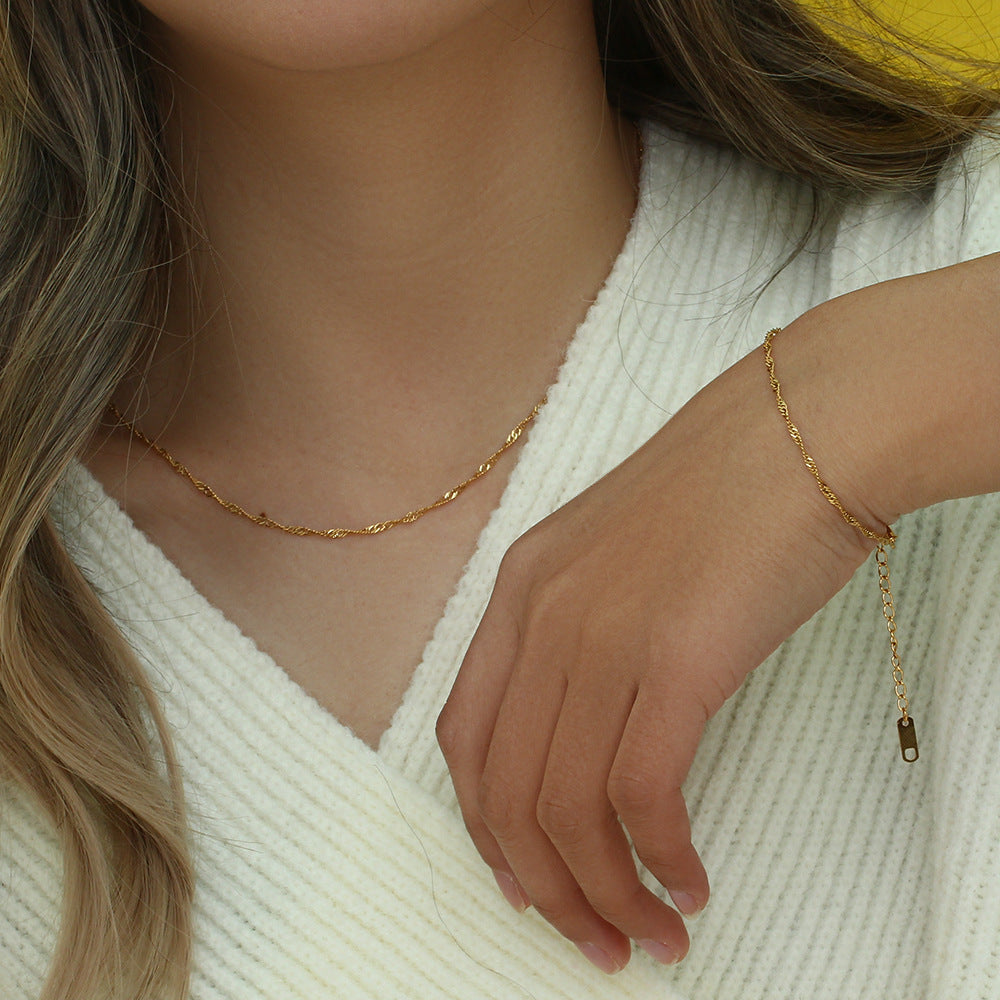 18K gold water wave chain necklace and bracelet set