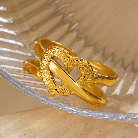 Heart signet ring, 18K gold-plated waterproof