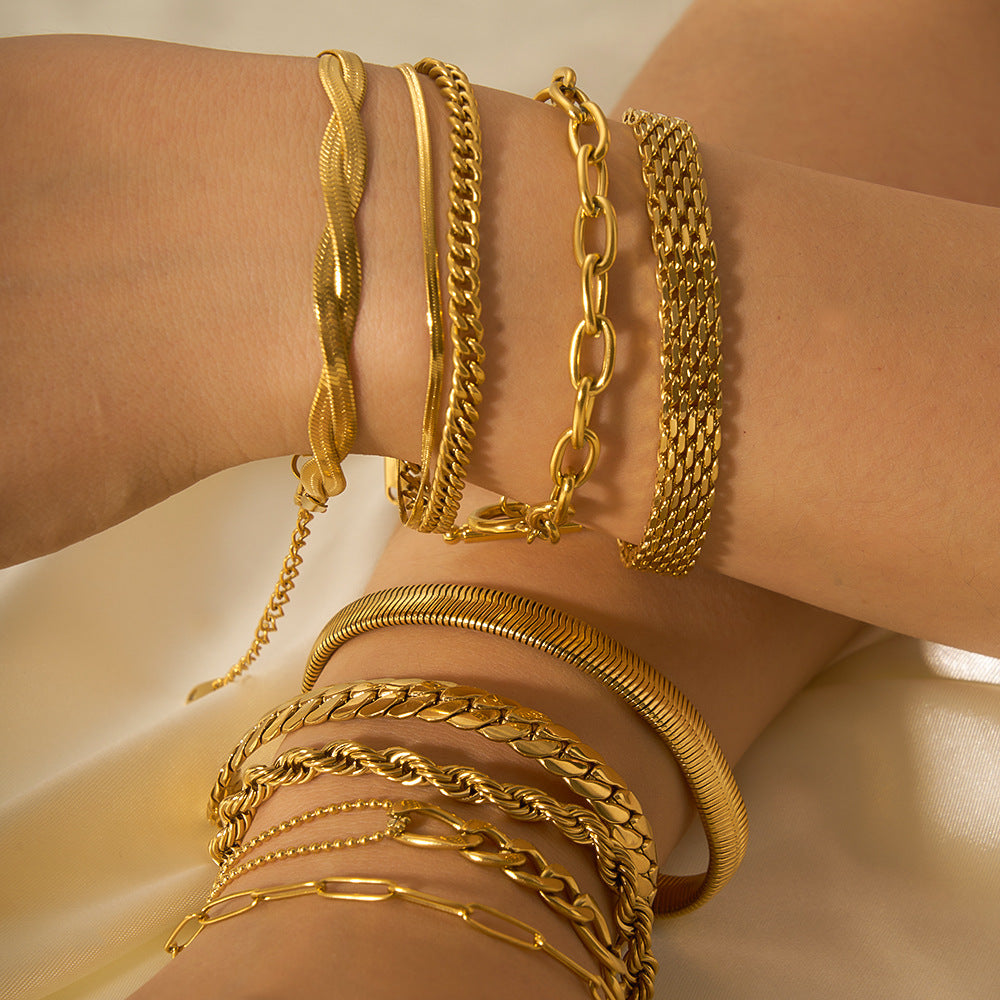 18K gold waterproof chain bracelet set