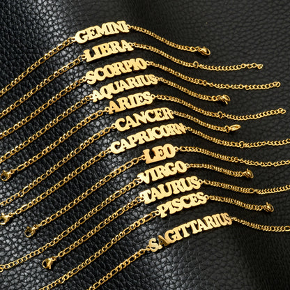 Zodiac sign gold bracelet, waterproof stainless steel