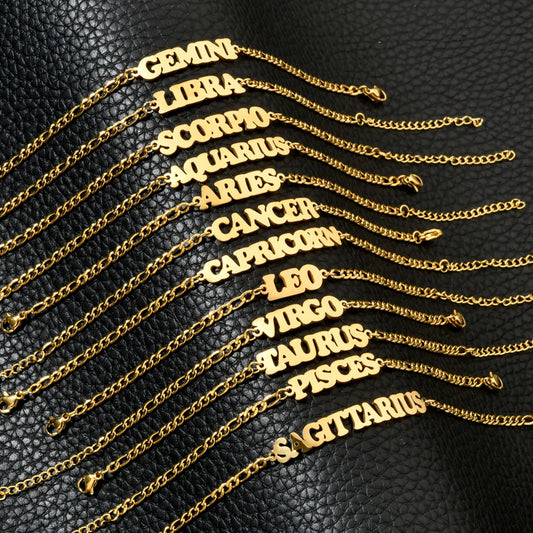 Zodiac sign gold bracelet, waterproof stainless steel