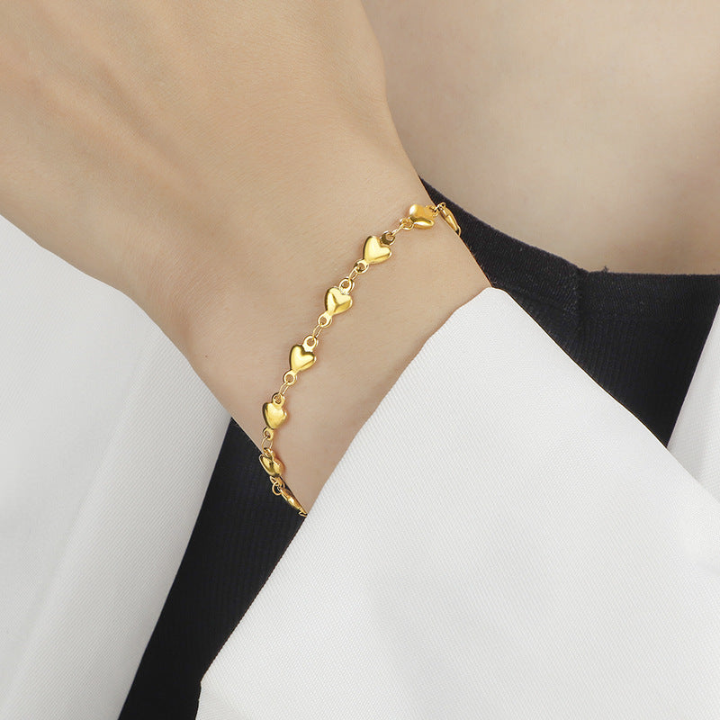 18K gold heart chain bracelet, waterproof
