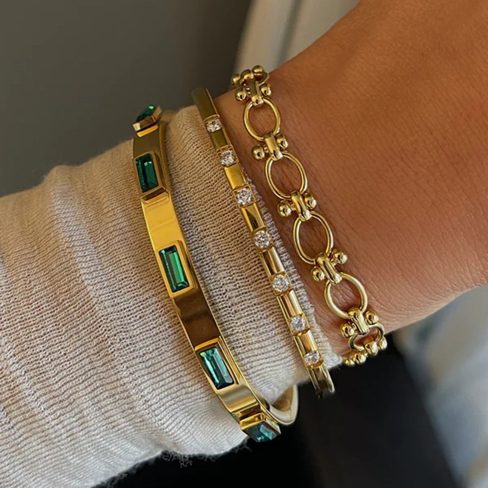 18K gold cuff bangle bracelet, waterproof