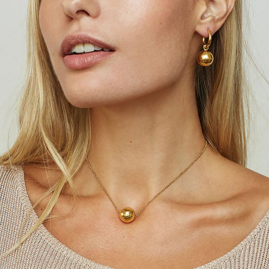 18K gold ball pendant necklace and bracelet, waterproof